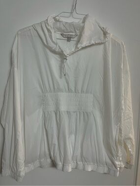 Athleta White Lightweight Drawstring Hooded Pullover